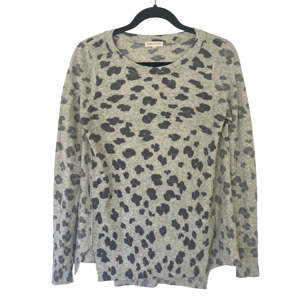 Rebecca Taylor Gray Leopard‎ Print Cashmere Blend Sweater Size Small Long Sleeve
